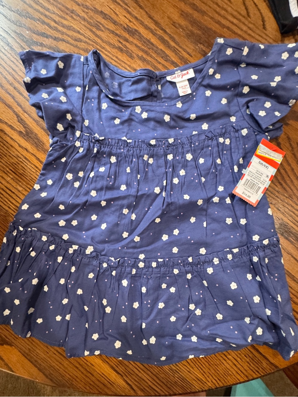 Cat & Jack Navy Blue Floral Tiered Flutter-Sleeve Top
